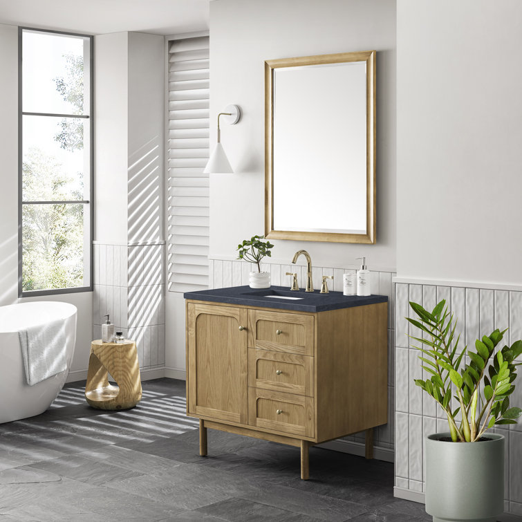 Laurent 36" Light Natural Oak Wall-Mount Vanity with Charcoal Quartz Top