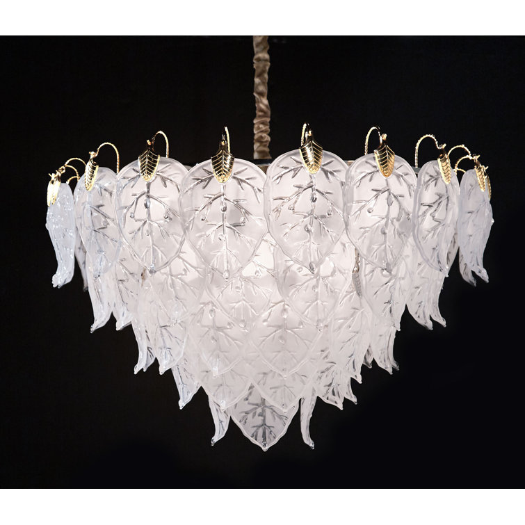 White Frosted Glass Leaf 21-Light Chandelier