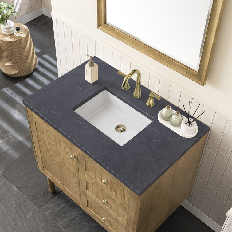 Laurent 36" Light Natural Oak Wall-Mount Vanity with Charcoal Quartz Top