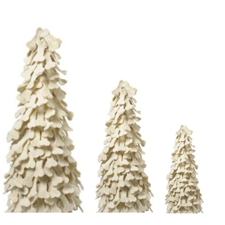 Handmade White Wool Felt Dogbone Christmas Tree Set