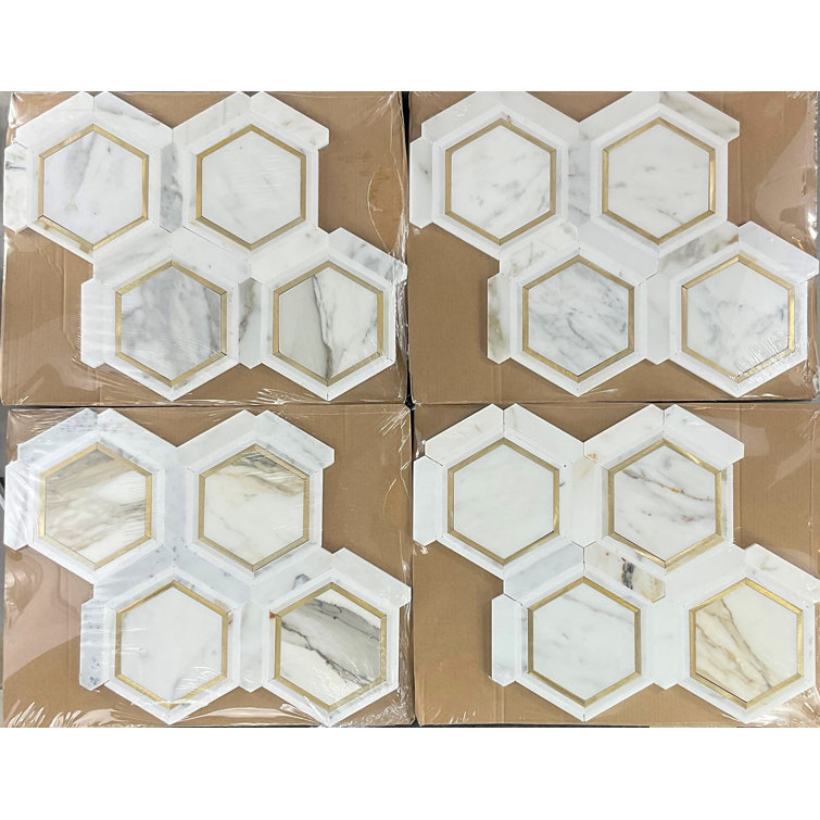 Calacatta Gold Marble and Gold Hexagon Mosaic Tile