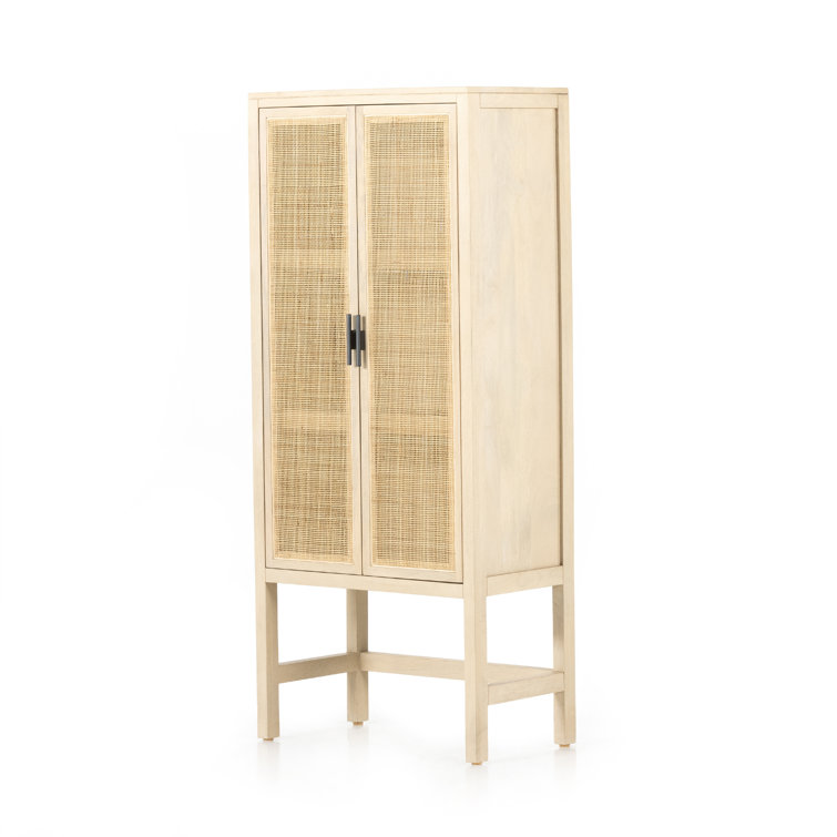 Caprice Modern Cream and Yellow Storage Cabinet with Woven Cane Doors