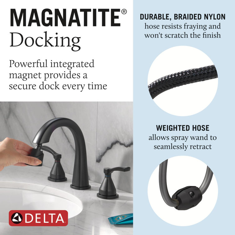 Matte Black Widespread Pull Down Bathroom Faucet with Dual Handles