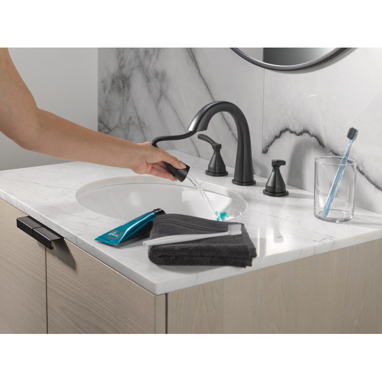 Matte Black Widespread Pull Down Bathroom Faucet with Dual Handles