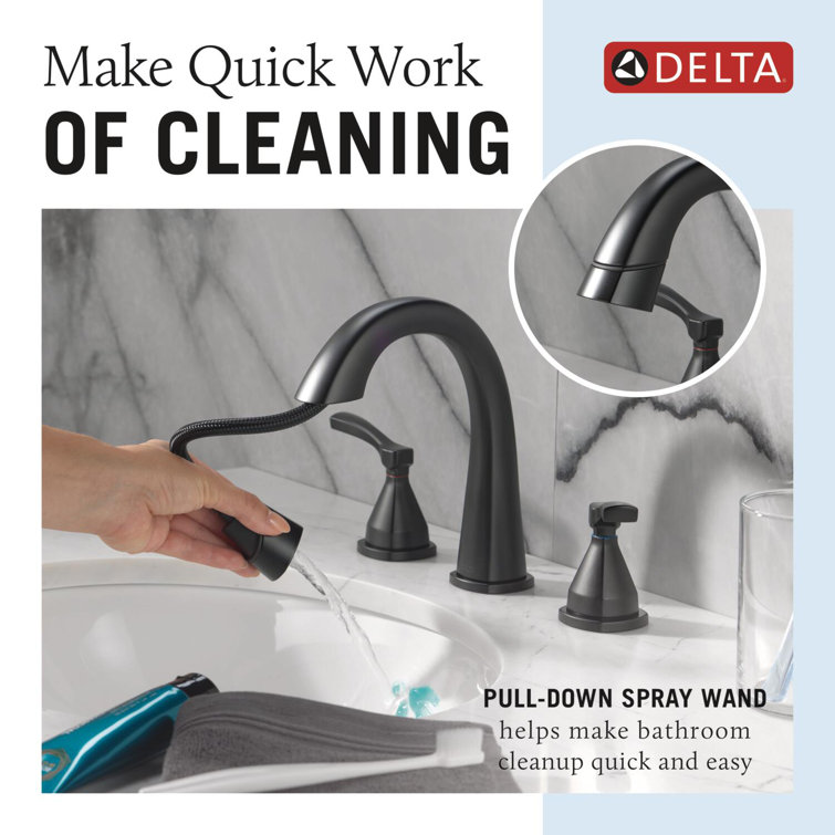 Matte Black Widespread Pull Down Bathroom Faucet with Dual Handles