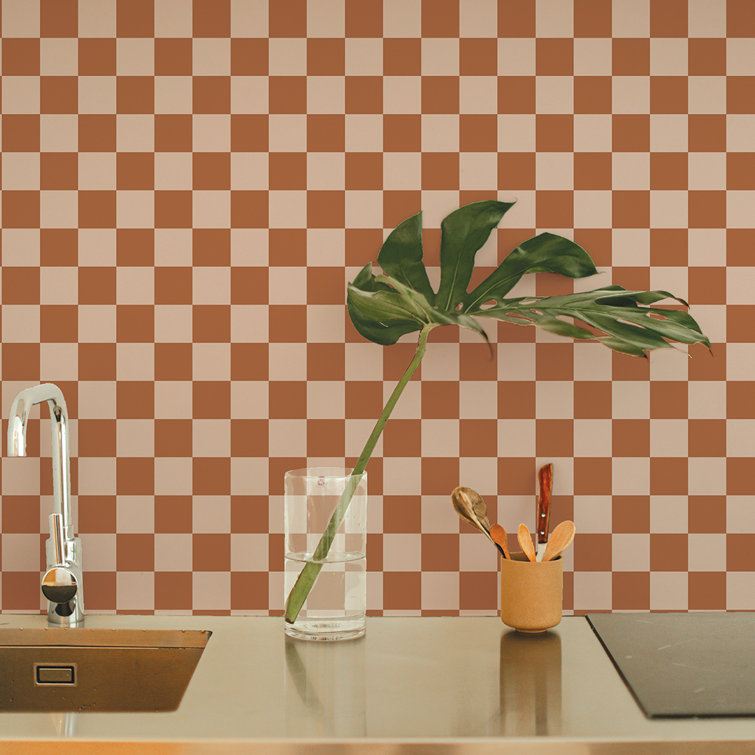 Retro Blush Checkered Peel and Stick Vinyl Wallpaper
