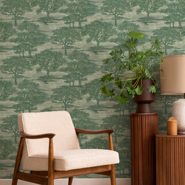 Evergreen Forest Toile Peel and Stick Vinyl Wallpaper Roll
