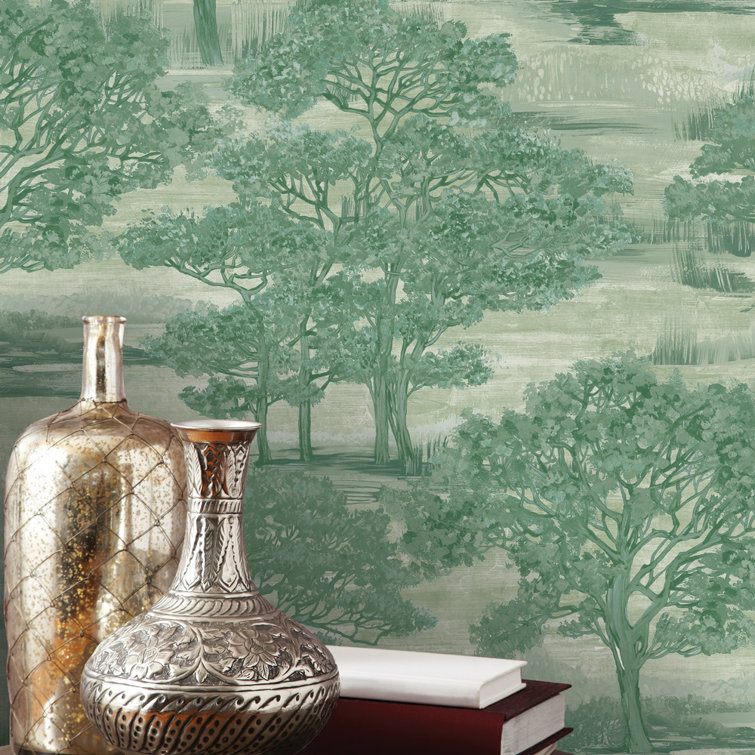 Evergreen Forest Toile Peel and Stick Vinyl Wallpaper Roll