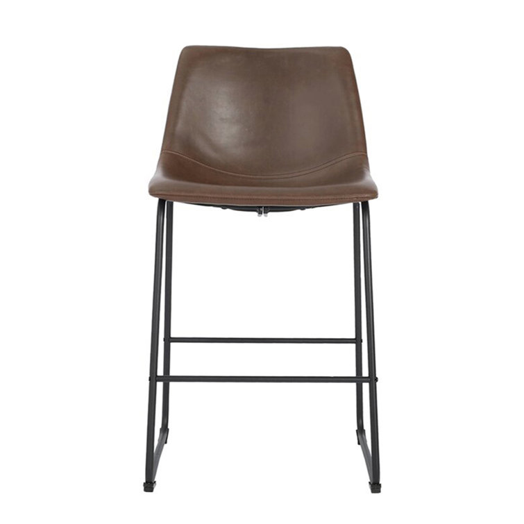 Modern 26" Brown Faux Leather Counter Stool with Metal Legs
