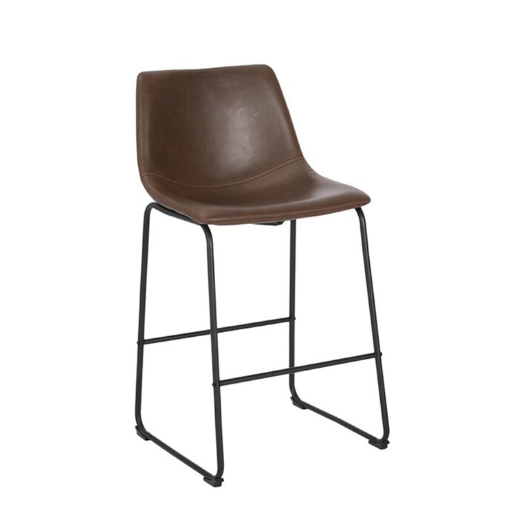 Modern 26" Brown Faux Leather Counter Stool with Metal Legs