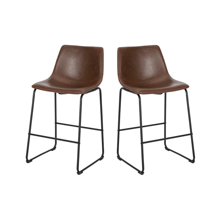 Dayton 24" Modern Brown Faux Leather Counter Stools, Set of 2
