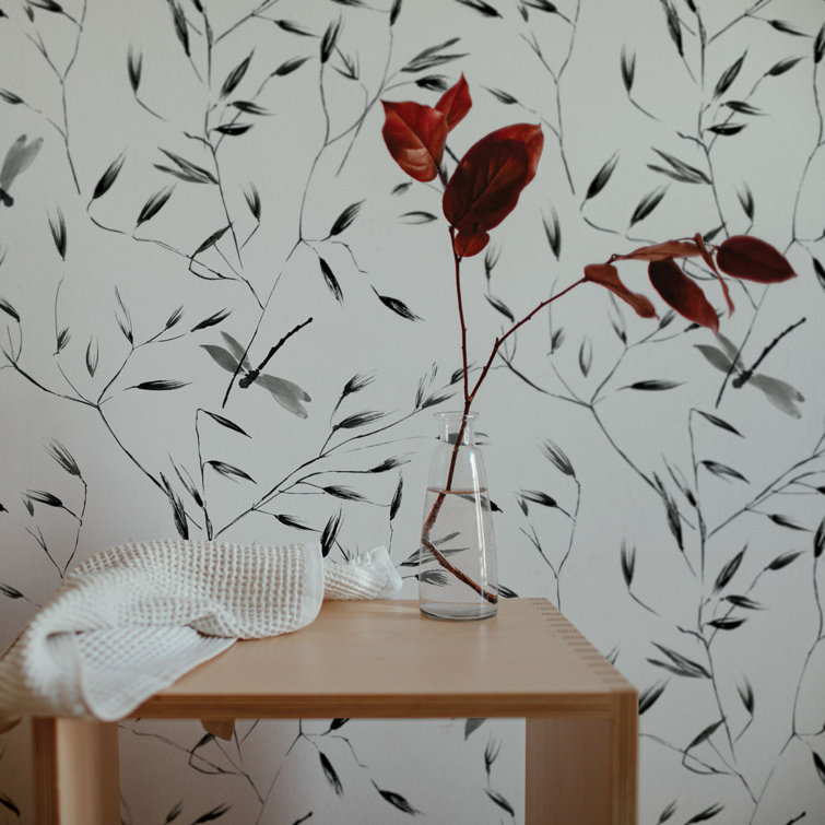 Black and White Dragonfly Print Peel and Stick Wallpaper