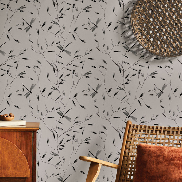 Black and White Dragonfly Print Peel and Stick Wallpaper