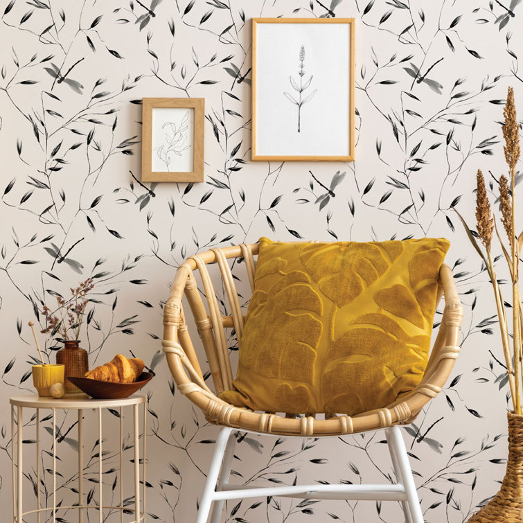Black and White Dragonfly Print Peel and Stick Wallpaper