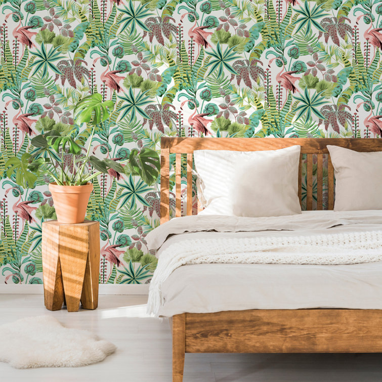 Cactus Rose Tropical Pink and Green Peel and Stick Wallpaper Roll