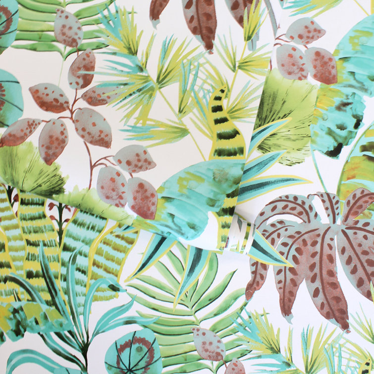 Cactus Rose Tropical Pink and Green Peel and Stick Wallpaper Roll