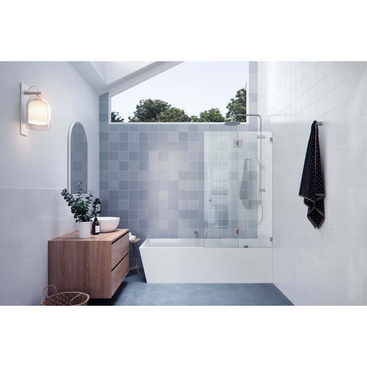 34" Brushed Nickel Frameless Clear Glass Hinged Bathtub Door