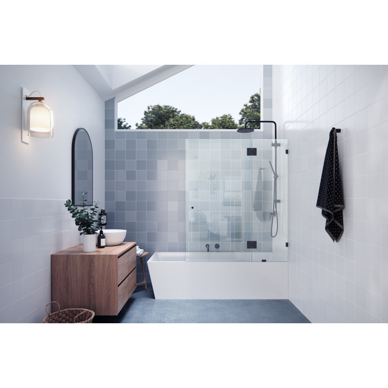 Black Frameless Glass Shower Bath Door with Brass Hardware