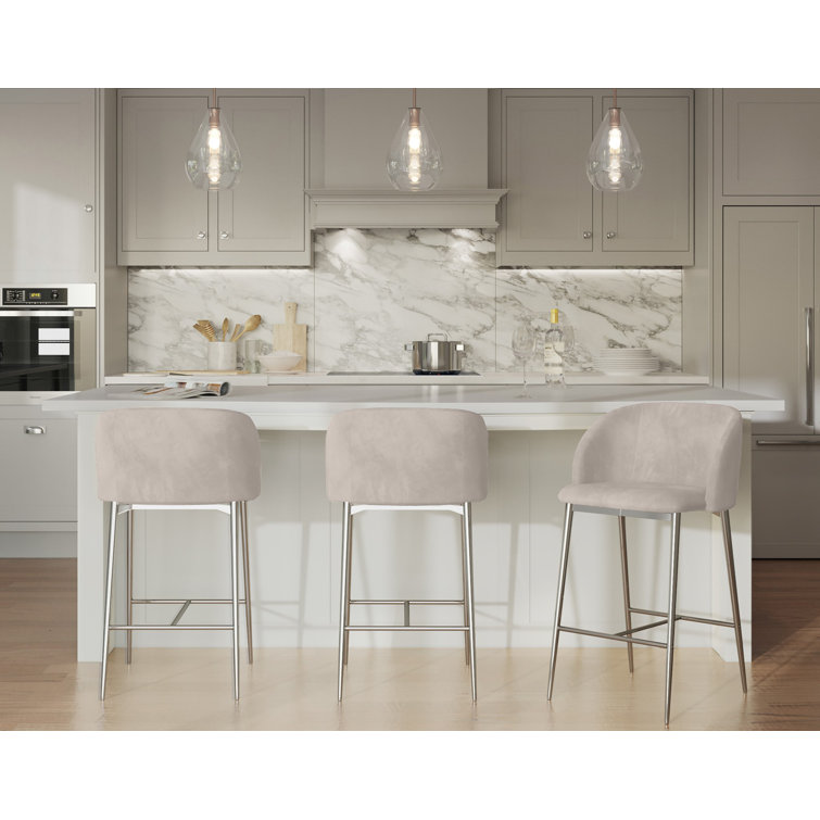 Fran Chrome and Cream Velvet Contemporary Counter Stool, Set of 2
