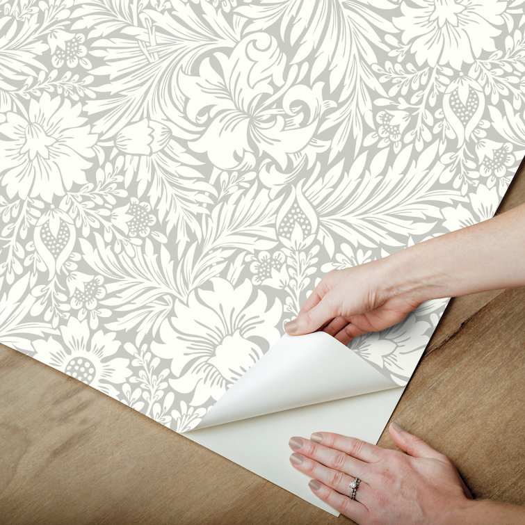 Mist Gray Floral Peel and Stick Vinyl Wallpaper