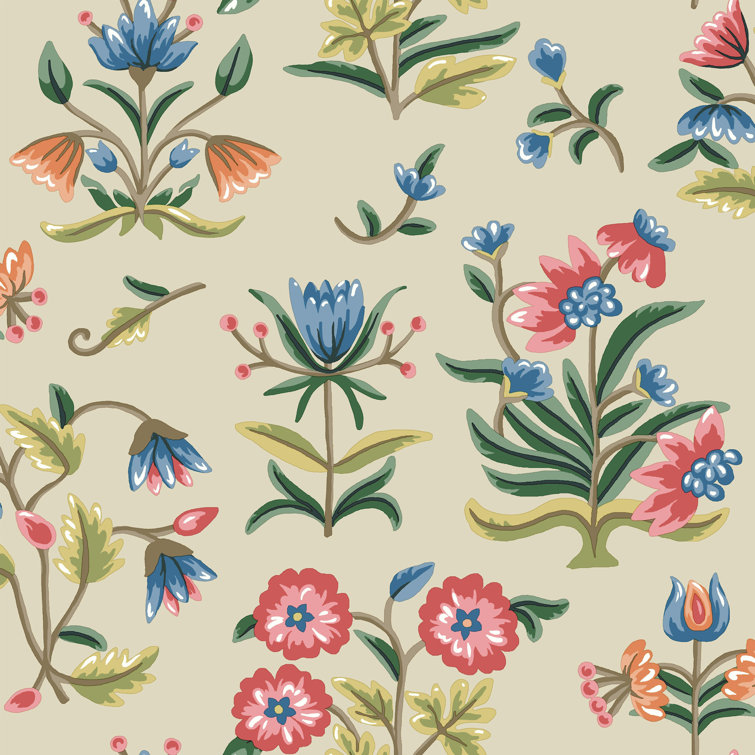 Taupe and Multi Floral Peel and Stick Wallpaper