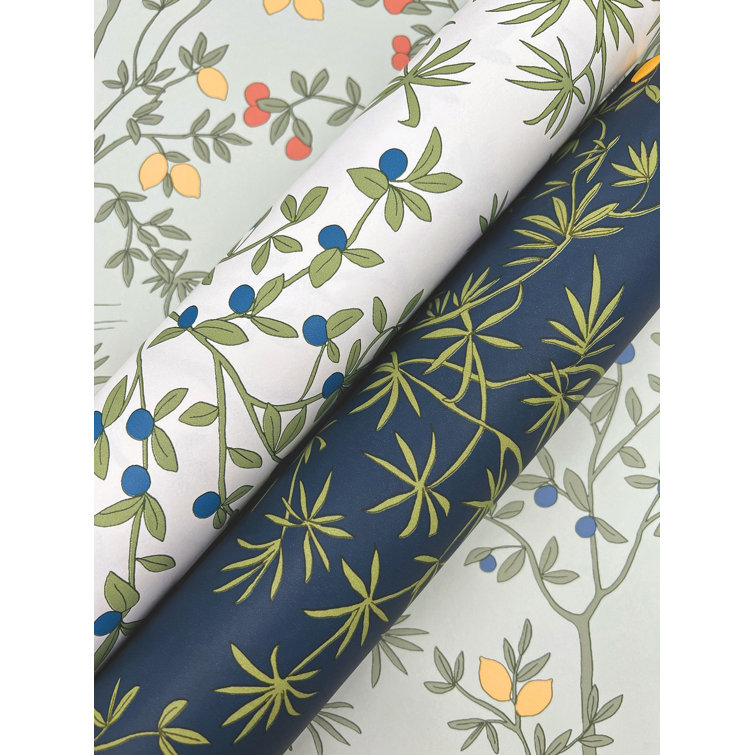 White Lemon Grove Peel and Stick Botanical Wallpaper