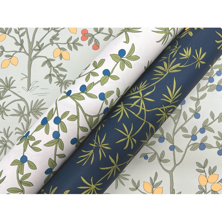 White Lemon Grove Peel and Stick Botanical Wallpaper