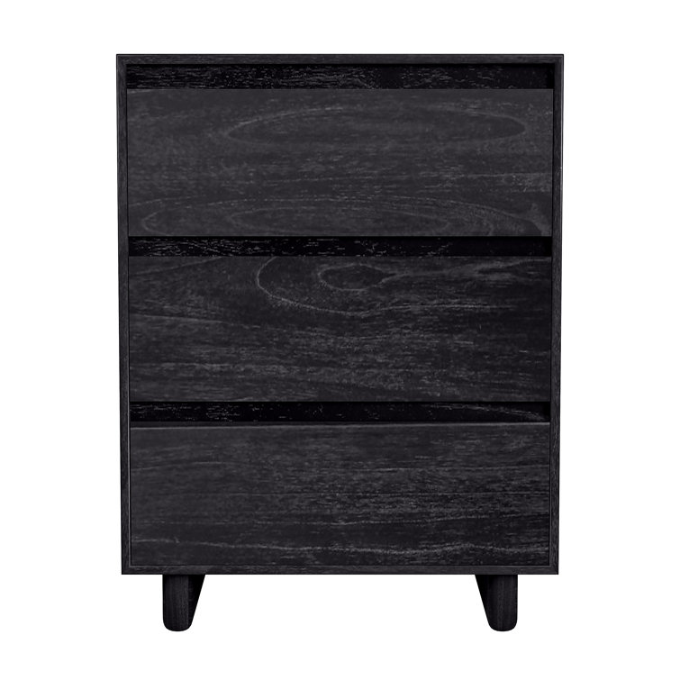 Black Wood 3-Drawer Minimalist Nightstand