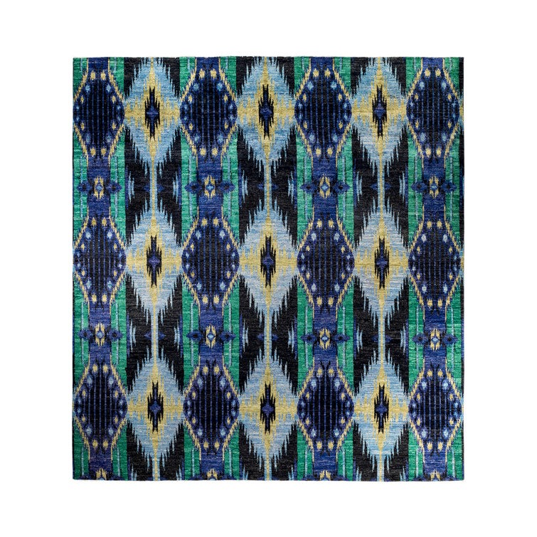 Handmade Black and Multicolor Wool Square Area Rug