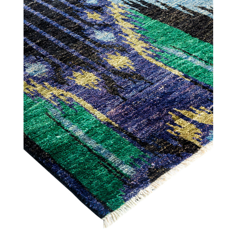 Handmade Black and Multicolor Wool Square Area Rug