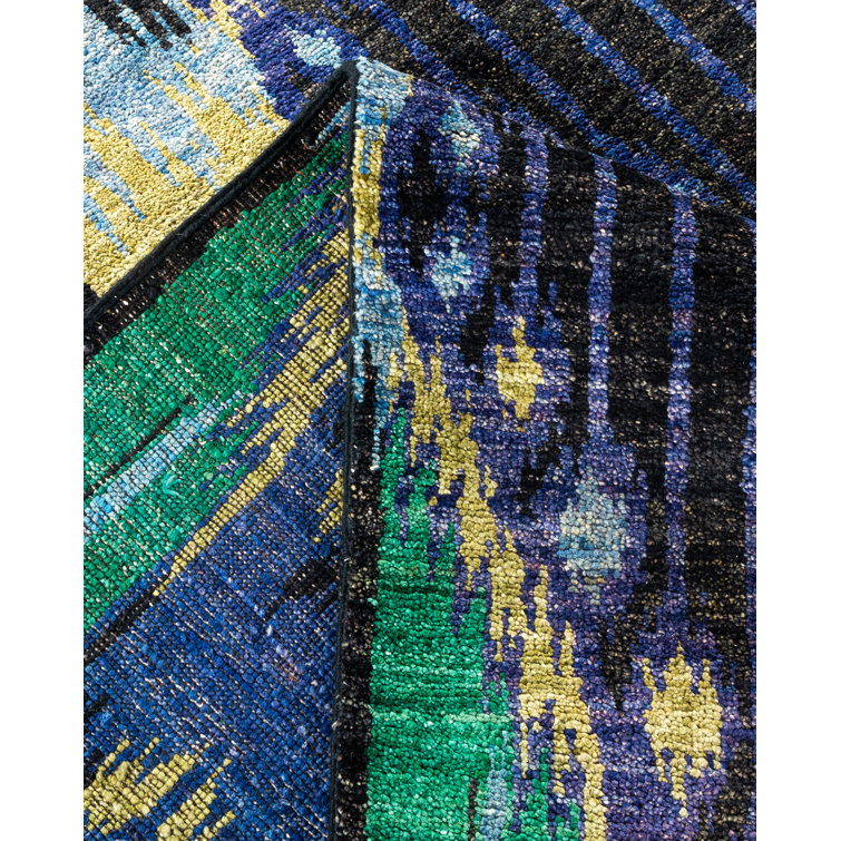 Handmade Black and Multicolor Wool Square Area Rug