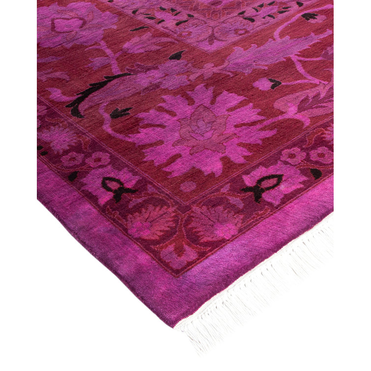 Vibrant Purple and Red Hand-Knotted Wool Area Rug