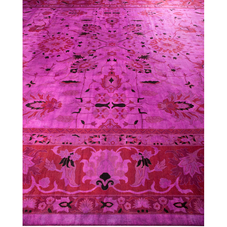 Vibrant Purple and Red Hand-Knotted Wool Area Rug