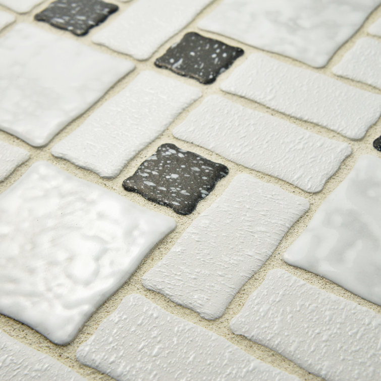 Academy 12" x 12" Black and White Porcelain Mosaic Tile