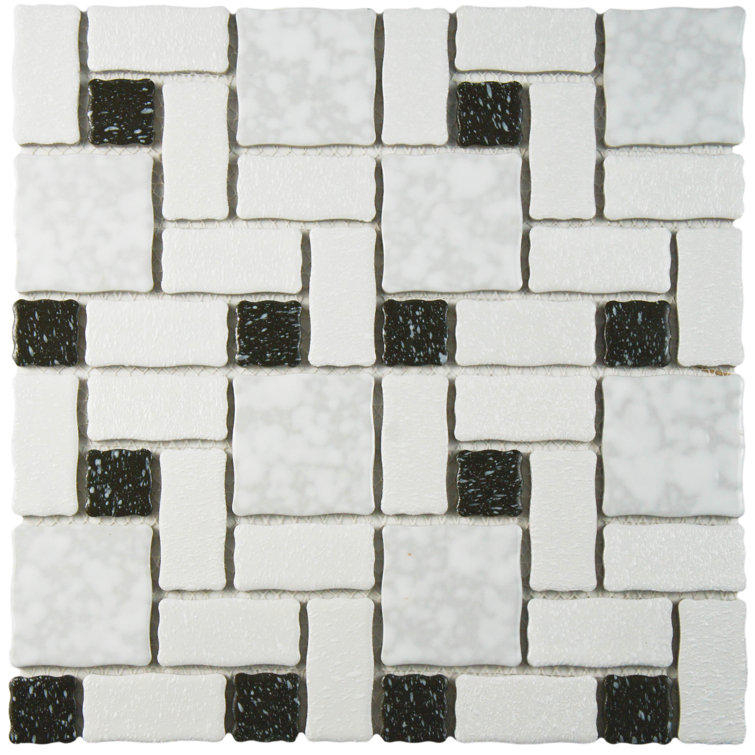 Academy 12" x 12" Black and White Porcelain Mosaic Tile