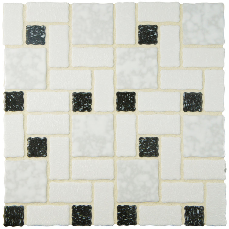 Academy 12" x 12" Black and White Porcelain Mosaic Tile