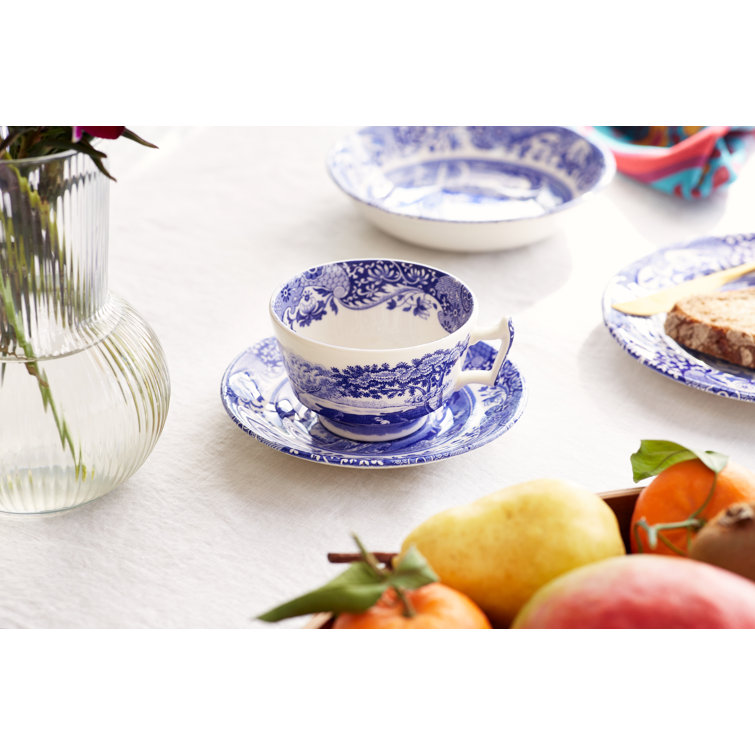 Blue and White Italian Earthenware Teacup and Saucer Set