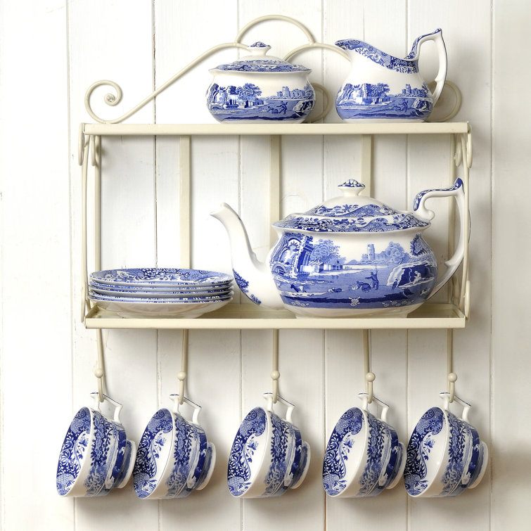Blue and White Italian Earthenware Teacup and Saucer Set
