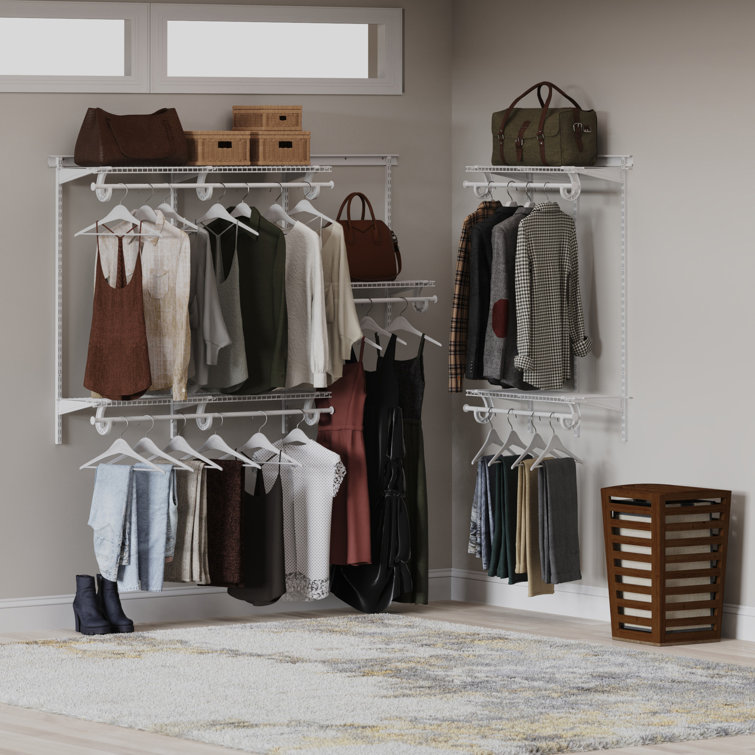 White Adjustable Steel Walk-In Closet System with Shelves