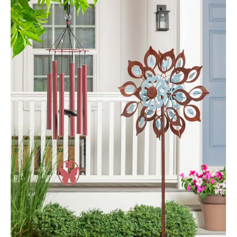 Copper and Patina Metal Lily Garden Wind Spinner