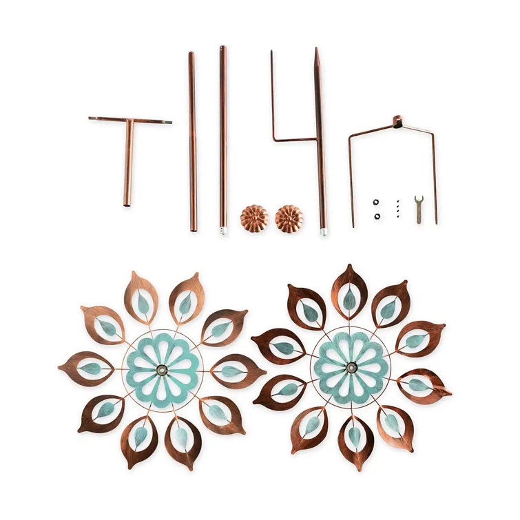 Copper and Patina Metal Lily Garden Wind Spinner
