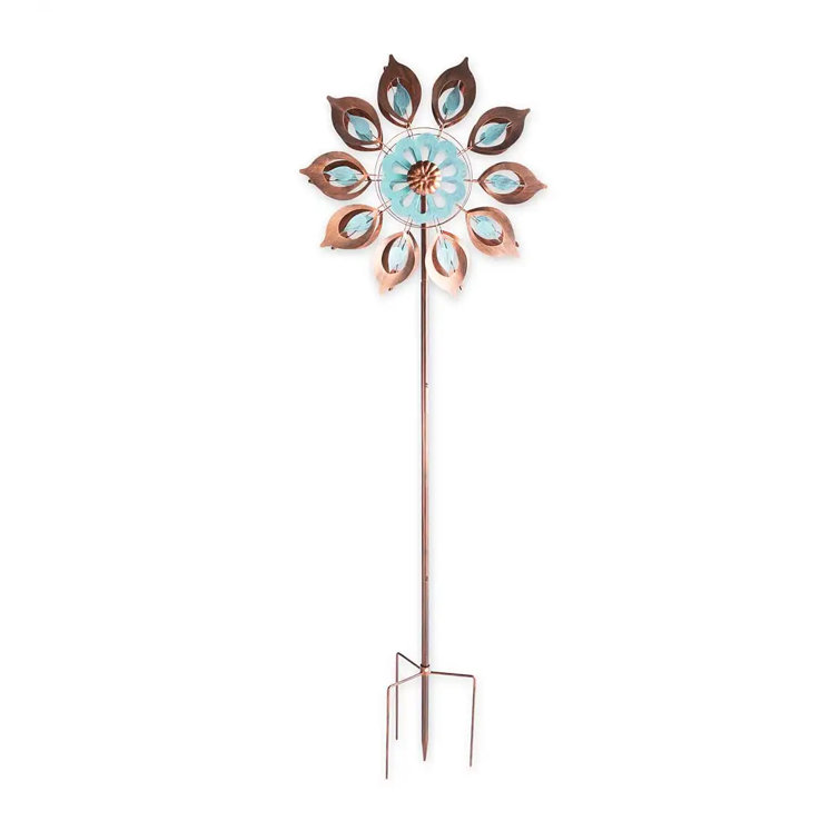 Copper and Patina Metal Lily Garden Wind Spinner