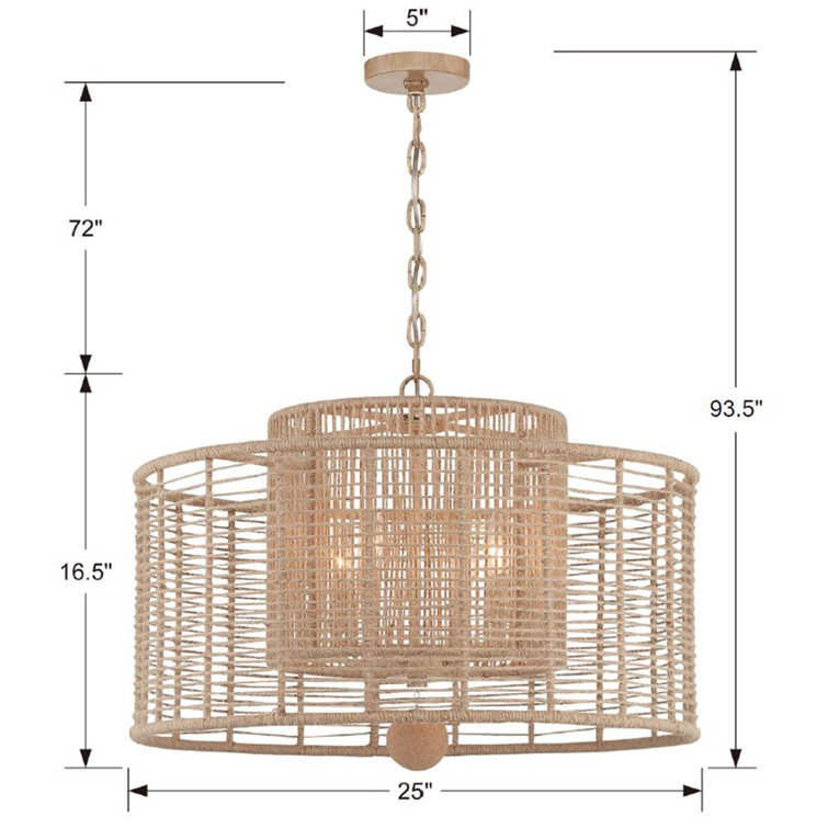Jayna Burnished Silver 4-Light Drum Chandelier with Natural Jute