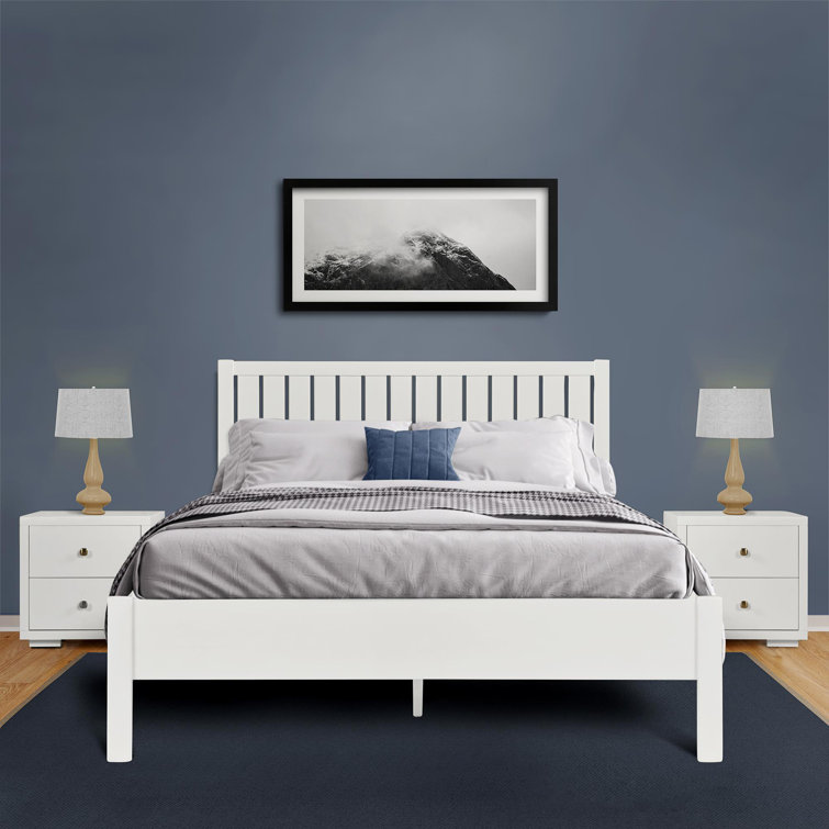 White King Pine Wood Platform Bed with Slatted Headboard