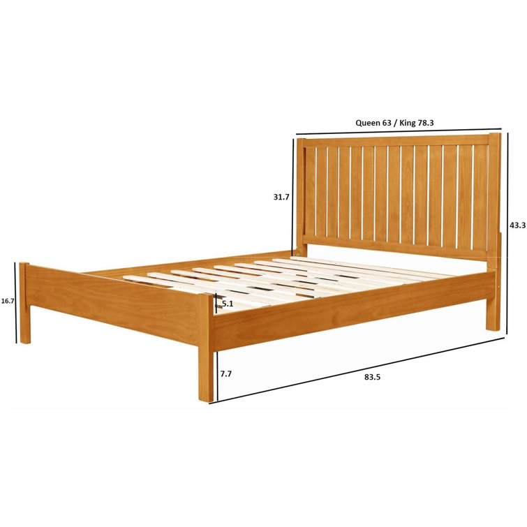White King Pine Wood Platform Bed with Slatted Headboard