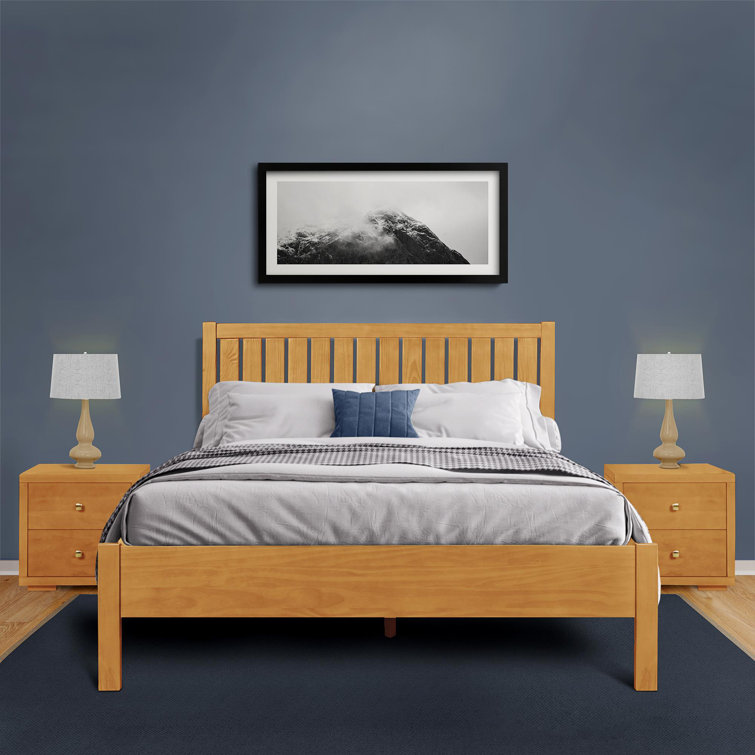 Graham Oak King Solid Pine Wood Platform Bed with Slatted Headboard