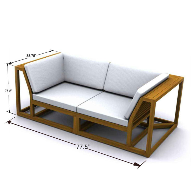 Reversible Teak Wood Outdoor Loveseat with Off-White Cushions