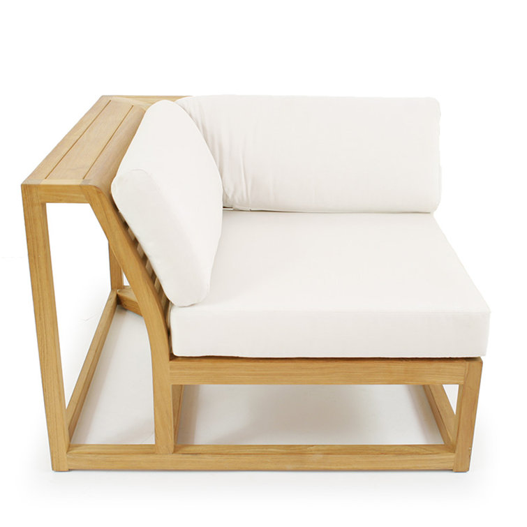 Reversible Teak Wood Outdoor Loveseat with Off-White Cushions