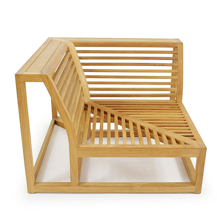 Reversible Teak Wood Outdoor Loveseat with Off-White Cushions