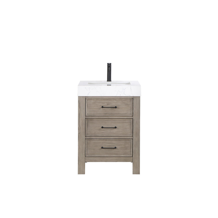 Leon 24" Fir Wood Brown Bathroom Vanity with White Composite Top